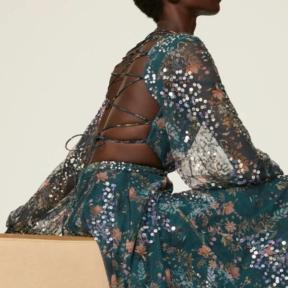 Mac Duggal Elegant Floral Sequin Dress - Picture 1 of 5